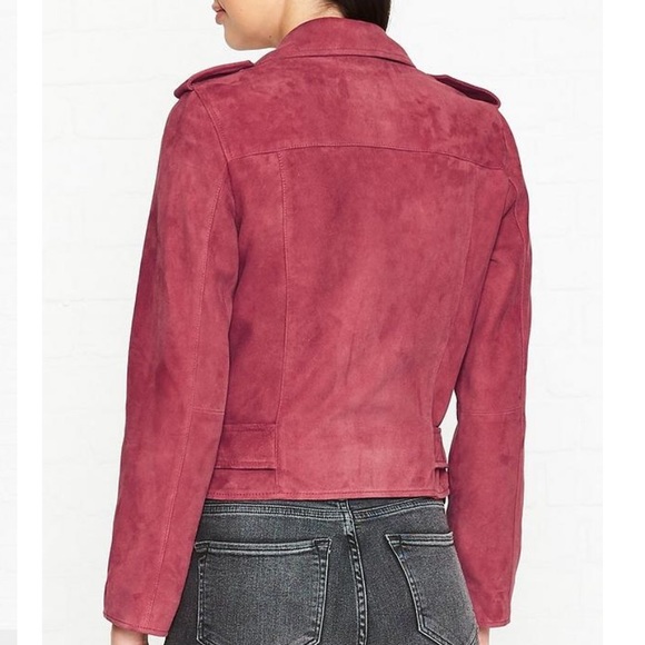 Balfern Suede Biker Jacket In Red - Picture 4 of 11